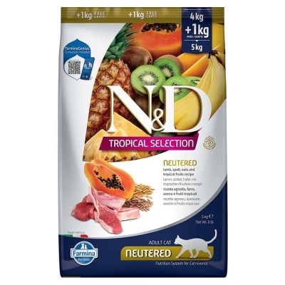 Saco de ração Farmina N&D Tropical Selection Neutered 5 kg com frutas tropicais