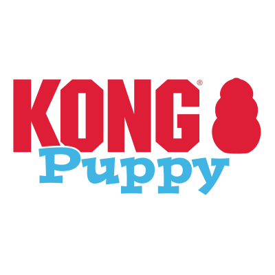 Logótipo KONG Puppy com texto vermelho e azul em fundo branco