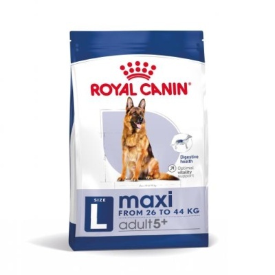 Saco de ração Royal Canin Maxi para cães adultos grandes com imagem de pastor alemão
