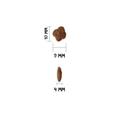 Pequeno pedaço marrom com medidas em milímetros em fundo branco