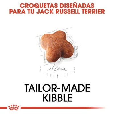 Croqueta castanha para cão com texto promocional em vermelho e preto sobre fundo branco