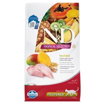 Embalagem de ração para gatos N&D Tropical Selection com frutas tropicais e pedaços de frango