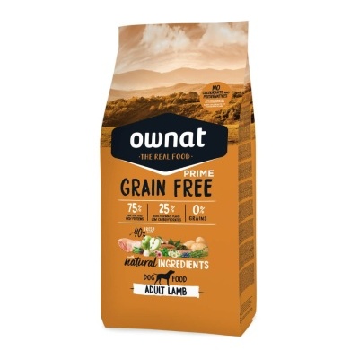 Saco de comida para cães Ownat Prime Grain Free Adult Lamb cor laranja