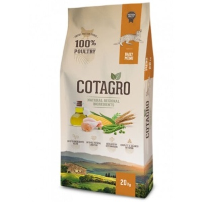Saco de ração COTAGRO 20 kg com ingredientes naturais e imagem de campo