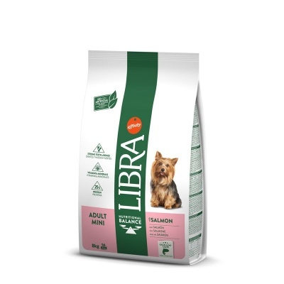Saco de ração para cães Libra Adult Mini Salmon com imagem de Yorkshire Terrier