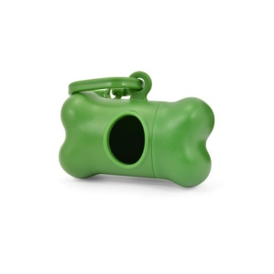 Dispenser verde em forma de osso com mosquetão