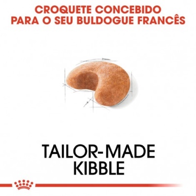 Croquete para cão com texto sobre o produto em português e inglês