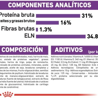 Tabela de componentes analíticos e composição de alimento com texto em espanhol