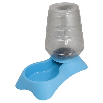 Comedouro azul com recipiente transparente para alimento de animais