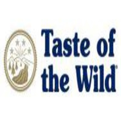 Logotipo Taste of the Wild com selo circular e texto azul