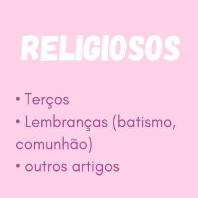 Texto sobre artigos religiosos em fundo rosa