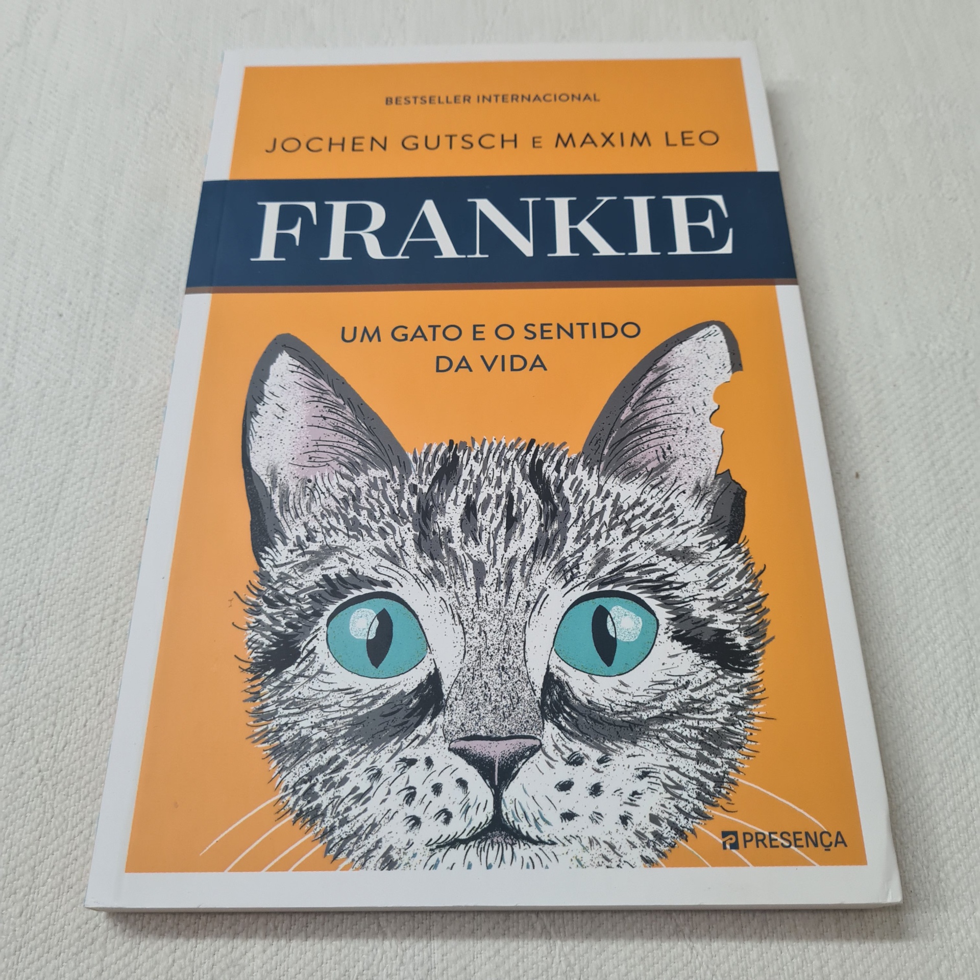 Jochen Gutsch e Maxim Leo - Frankie – Um Gato e o Sentido da Vida Capa de livro com ilustração de gato e texto FRANKIE, UM GATO E O SENTIDO DA VIDA