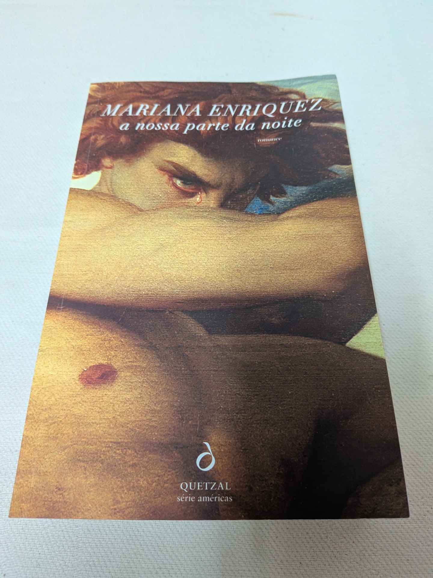 Mariana Enriquez - A Nossa Parte da Noite Capa de livro com imagem de homem a chorar e texto em branco