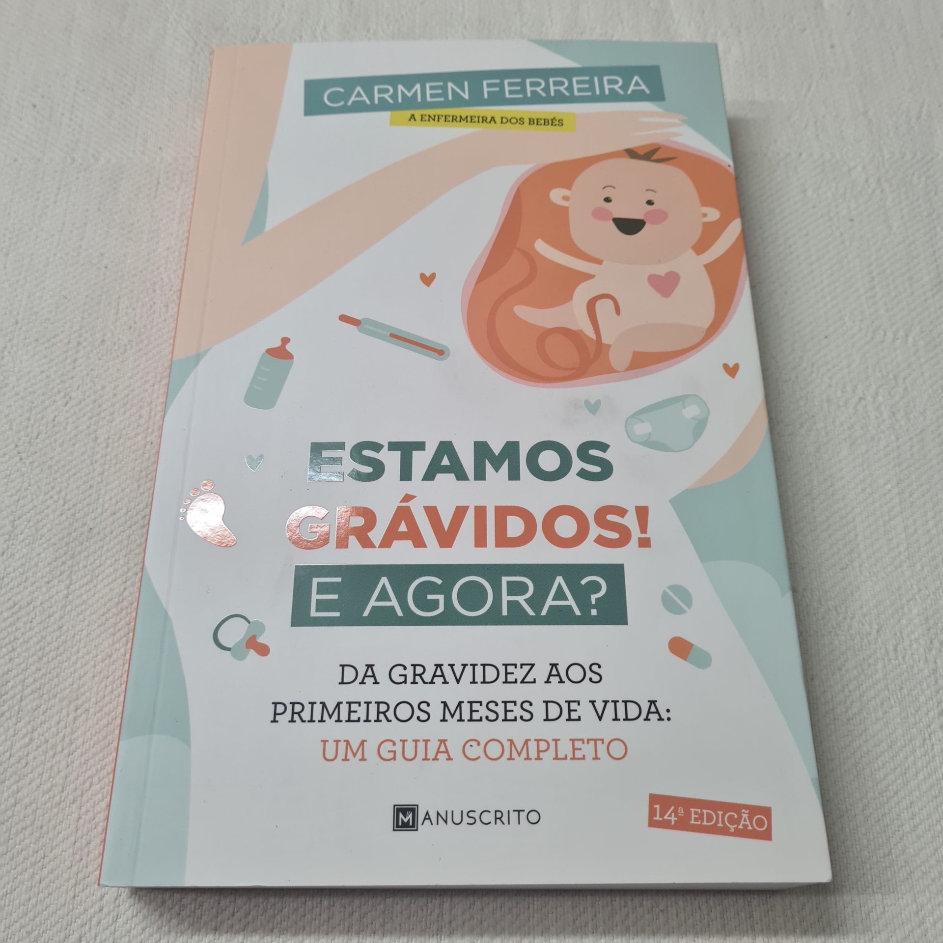 Carmen Ferreira - Estamos Grávidos! E Agora? (defeito na capa) Capa de livro com ilustração de bebé e texto sobre gravidez