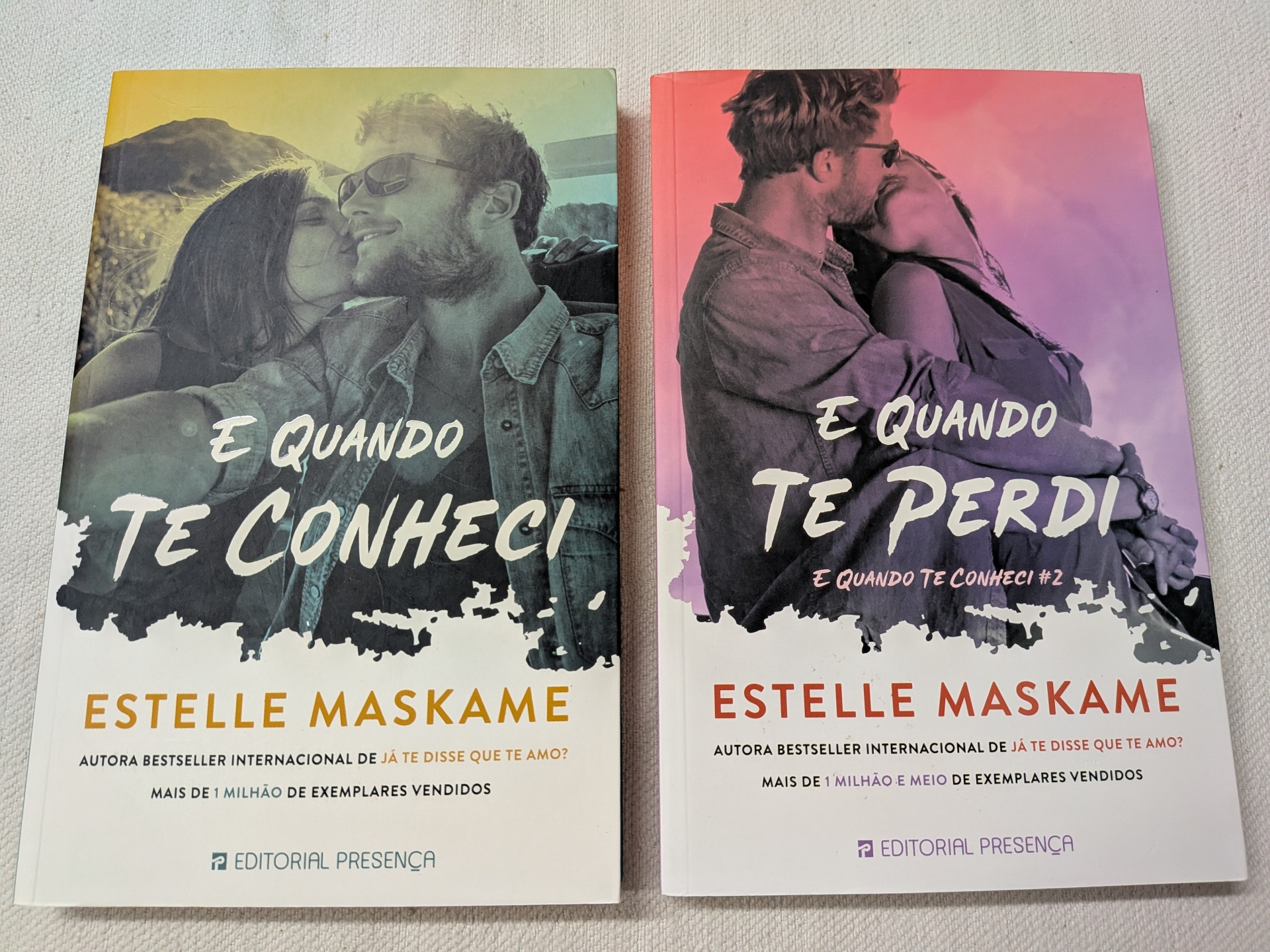 Estelle Maskame - E Quando te Conheci + E Quando te Perdi Dois livros com capas romanticas, tons amarelo e rosa, títulos E QUANDO TE CONHECI e E QUANDO TE PERDI, autor Estelle Maskame