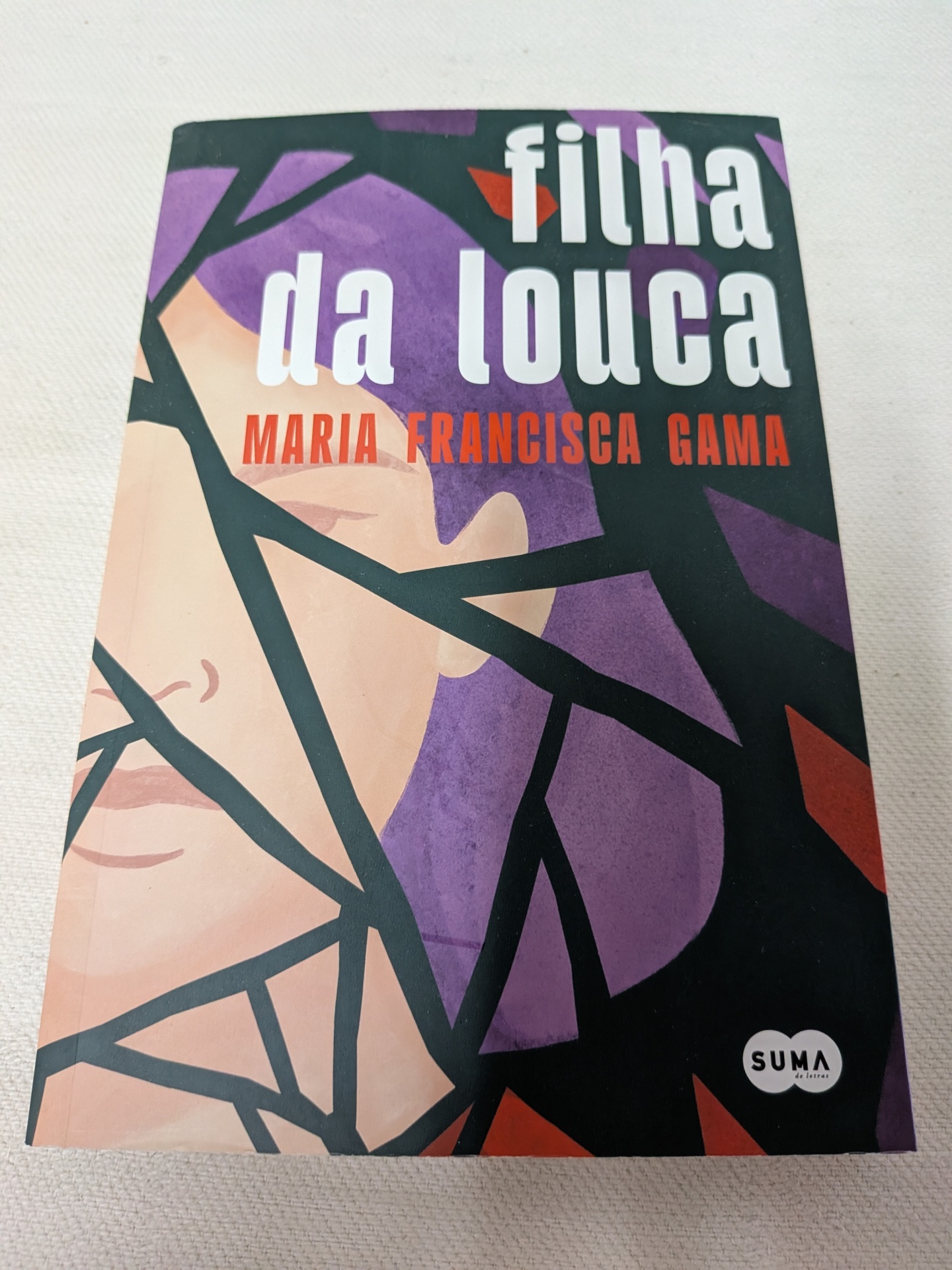 Maria Francisca Gama - Filha da Louca Capa de livro filha da louca de Maria Francisca Gama com ilustração abstrata e selo SUMA de letras