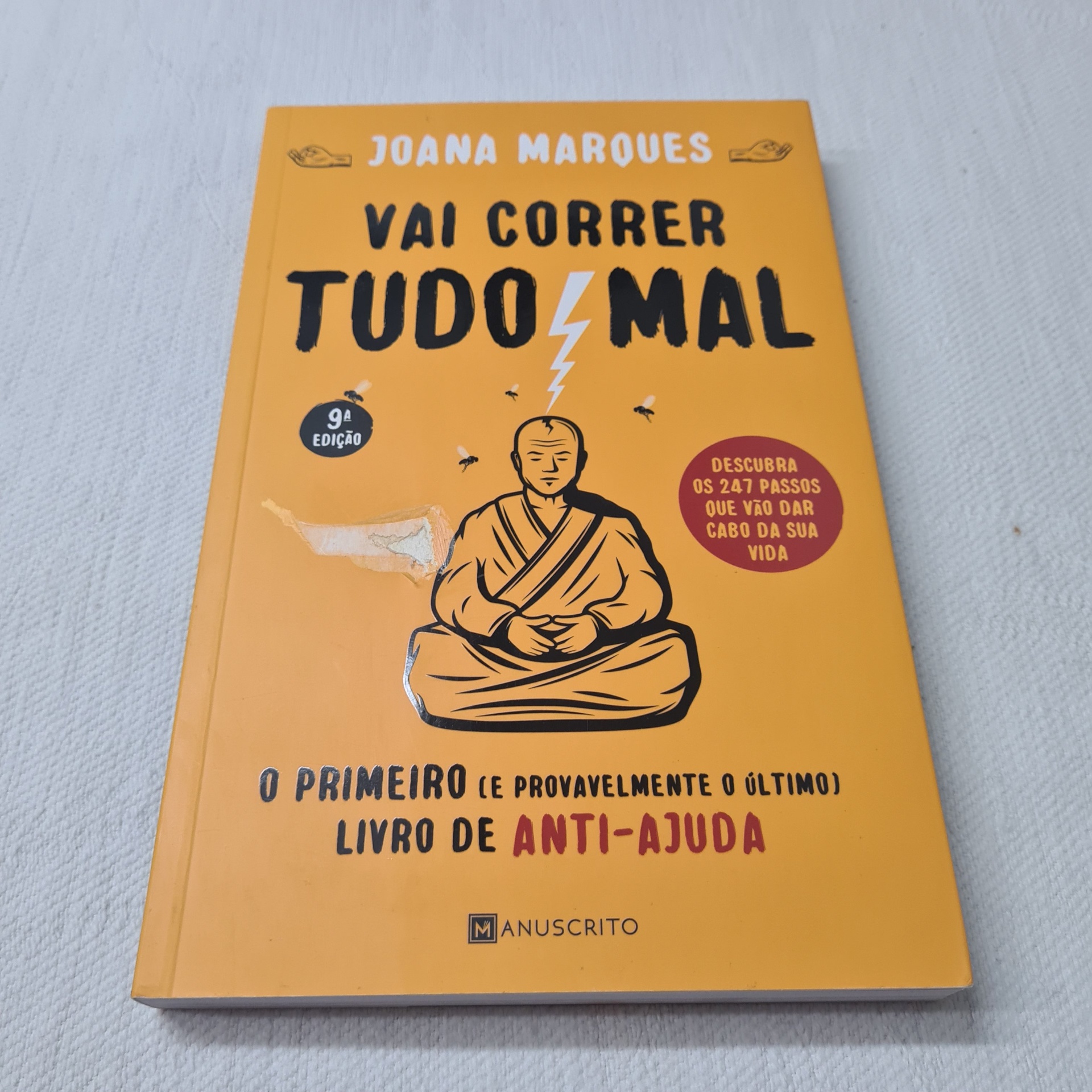Joana Marques - Vai Correr Tudo Mal Livro 'Vai Correr Tudo Mal' de Joana Marques com capa amarelo-alaranjada e ilustração de figura meditando
