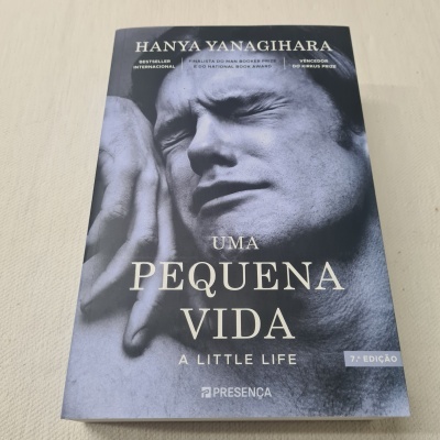 Capa do livro 'Uma Pequena Vida' de Hanya Yanagihara em fundo cinza com rosto masculino
