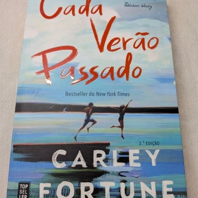 Capa de livro Cada Verão Passado de Carley Fortune com ilustração de duas pessoas a saltar para a água