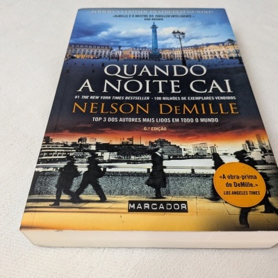 Livro Quando a Noite Cai de Nelson DeMille com capa urbana ao pôr do sol