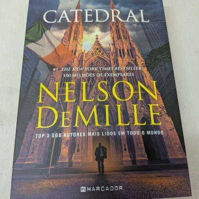 Capa de livro com fotografia de uma catedral iluminada ao entardecer e texto em português.