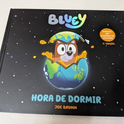 Capa de livro infantil Bluey Hora de Dormir com personagem e textos em português