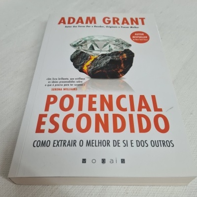 Livro 'Potencial Escondido' de Adam Grant com diamante sobre rocha em chama na capa