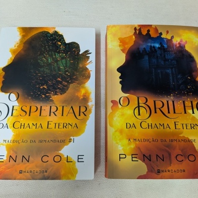 Dois livros de capa dura com silhuetas femininas e texto em Português.