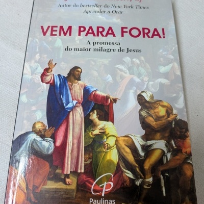 Capa de livro VEM PARA FORA! com ilustração religiosa e texto em português.