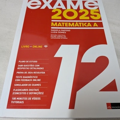 Livro EXAME 2025 MATEMÁTICA A capa vermelha e branca com texto amarelo e branco