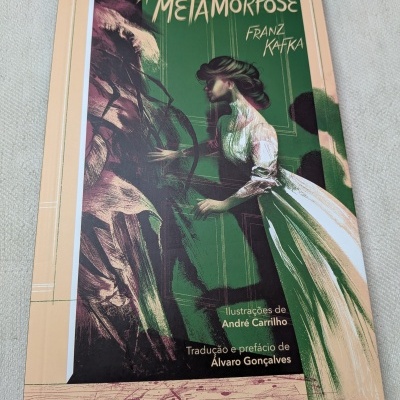 Capa do livro A Metamorfose de Franz Kafka com ilustração de mulher e inseto