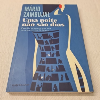 Capa de livro azul com título e silhuetas de pessoas em janelas