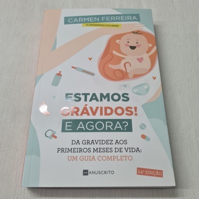 Capa de livro com ilustração de bebé e texto sobre gravidez