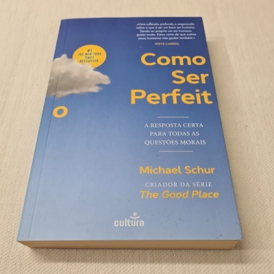 Capa de livro 'Como Ser PerfeitO' em fundo azul com texto amarelo e branco