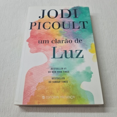 Livro 'Um clarão de Luz' de Jodi Picoult com capa colorida em aquarela