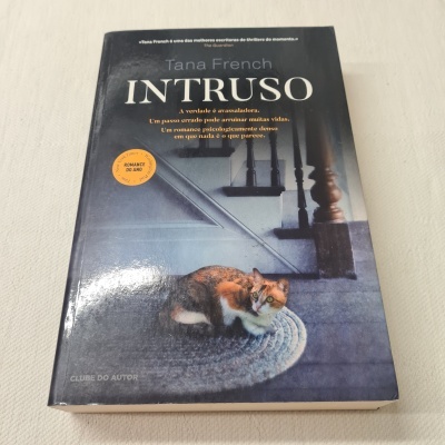 Capa do livro Intruso de Tana French com um gato e escada ao fundo