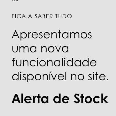 Imagem com texto em português sobre funcionalidade de alerta de stock