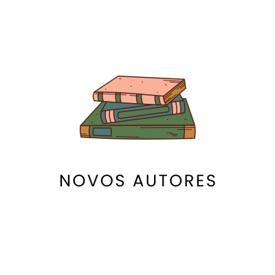 Três livros empilhados com texto NOVOS AUTORES
