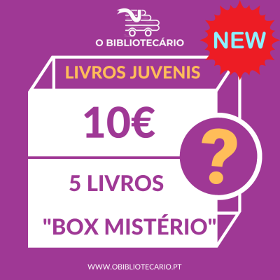 Anúncio de box mistério de 5 livros juvenis por 10€ da O Bibliotecário