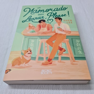 Capa de livro com ilustração de dois homens num café e um cão à frente