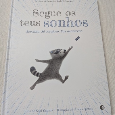 Capa de livro infantil com guaxinim e borboleta