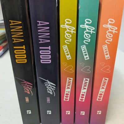 Cinco livros de capa dura coloridos de Anna Todd alinhados verticalmente.