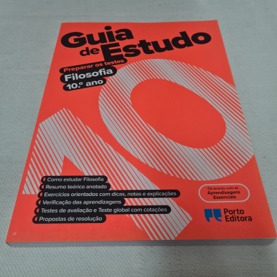 Livro Guia de Estudo de Filosofia 10º ano com capa laranja e texto preto