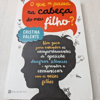 Capa do livro O que se passa na cabeça do meu filho? de Cristina Valente com elementos gráficos coloridos