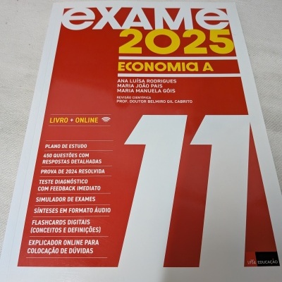 Livro EXAME 2025 ECONOMIA A com capa vermelha e branca e texto amarelo.
