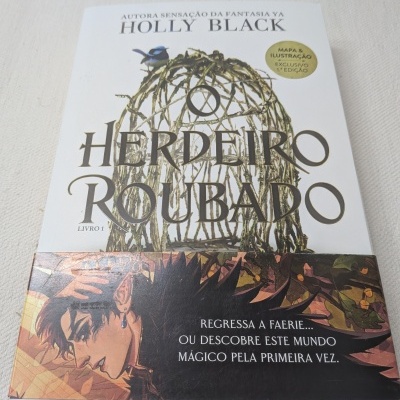 Livro O Herdeiro Roubado de Holly Black com capa branca e ilustração de gaiola e pássaro