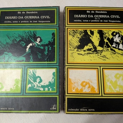Duas capas de livros com título DIÁRIO DA GUERRA CIVIL em verde e amarelo