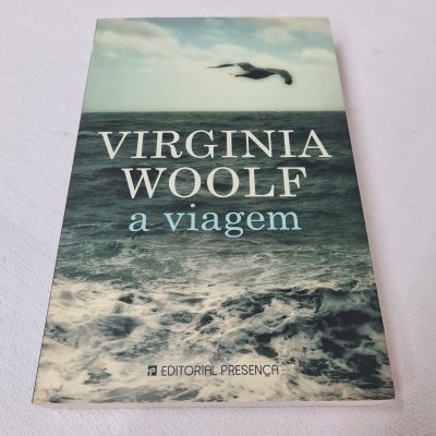 Livro 'a viagem' de Virginia Woolf com capa mostrando mar e pássaro em voo