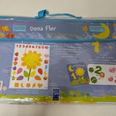 Livro educativo infantil Dona Flor colorido para aprender formas e números
