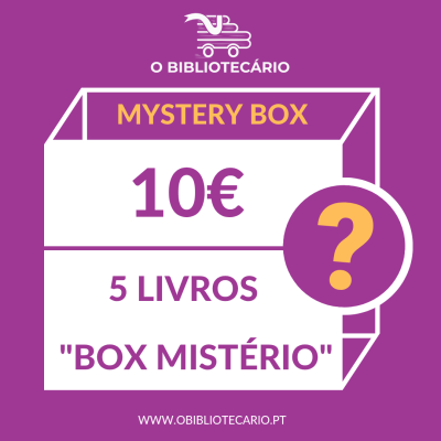 Oferta box misterioso 5 livros por 10 euros com fundo roxo